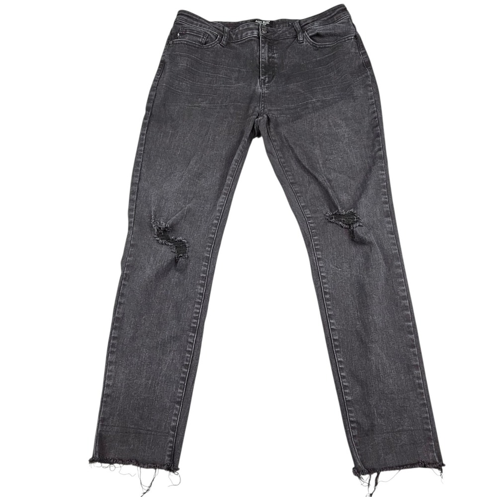 Judy Blue Jeans Sz 15 32 Ankle Slim Fit Black Distressed Raw Hem JB88137